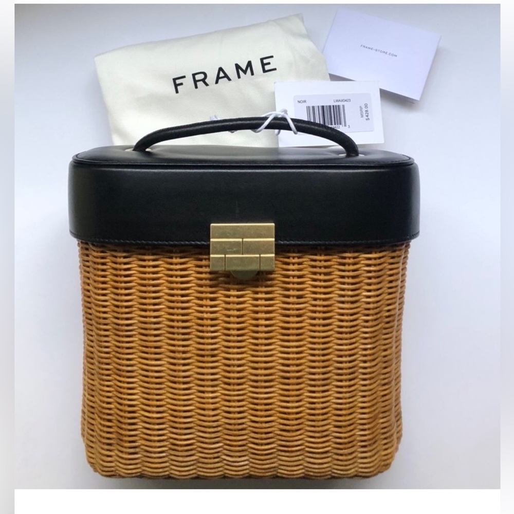 Frame Leather and Wicker Shoulder Bag NWT